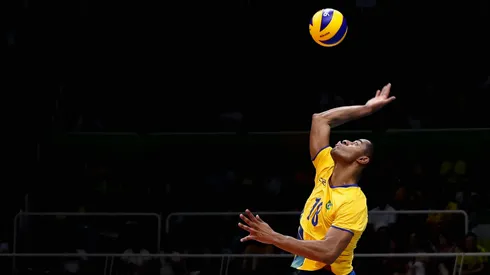 Ricardo Lucarelli of Brazil in action during the men's qualifying volleyball match between Brazil and Mexico on August 7, 2016 in Rio de Janeiro, Brazil.