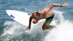 Owen Wright of Team Australia surfs during a practice session at Tsurigasaki Surfing Beach ahead of the Tokyo 2020 Olympic Games on July 22, 2021 in Tokyo, Japan.