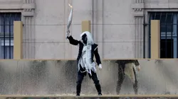 Masked man at the Paris 2024 Olympics opening ceremony