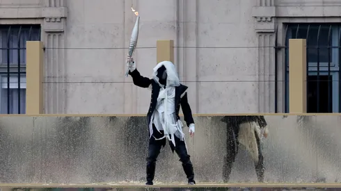 Masked man at the Paris 2024 Olympics opening ceremony