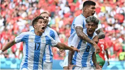 Argentine players celebrate after scoring