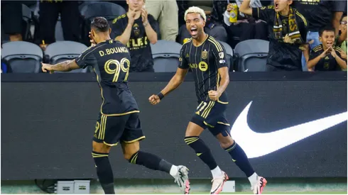 Los Angeles FC's Timothy Tillman (R) celebrates with teammate