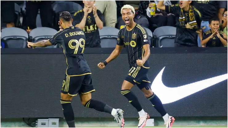 Los Angeles FC's Timothy Tillman (R) celebrates with teammate