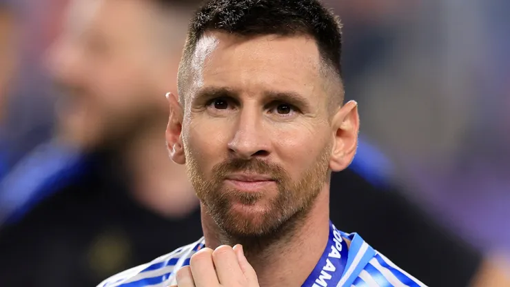 Lionel Messi of Argentina looks on after the team's victory in the CONMEBOL Copa America 2024 Final.