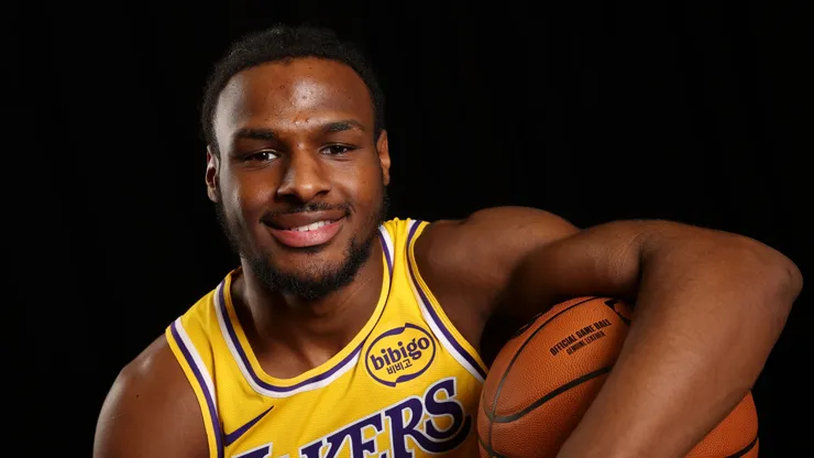 Bronny James #9 of the Los Angeles Lakers poses for a portrait during the 2024 NBA Rookie Photo Shoot at UNLV on July 16, 2024 in Las Vegas, Nevada.