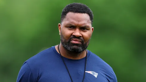 New England Patriots head coach Jerod Mayo looks on during the New England Patriots OTA Offseason Workout on May 29, 2024 in Foxborough, Massachusetts.
