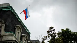 The Russian flag flies above the Russian Ambassador's residence in Washington