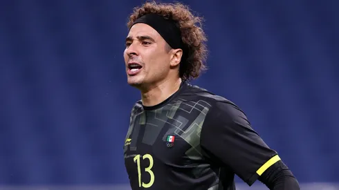 Guillermo Ochoa #13 of Team Mexico reacts during the Men's Bronze Medal Match between Mexico and Japan on day fourteen of the Tokyo 2020 Olympic Games at Saitama Stadium on August 06, 2021 in Saitama, Tokyo, Japan.