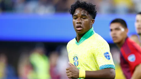 Endrick of Brazil looks on during the CONMEBOL Copa America 2024 Group D match between Brazil and Costa Rica at SoFi Stadium on June 24, 2024 in Inglewood, California.