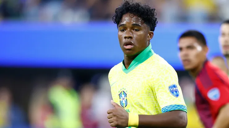 Endrick of Brazil looks on during the CONMEBOL Copa America 2024 Group D match between Brazil and Costa Rica at SoFi Stadium on June 24, 2024 in Inglewood, California.
