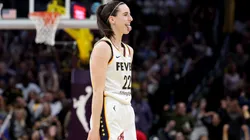 Caitlin Clark #22 of the Indiana Fever reacts to a three point basket during the fourth quarter against the Los Angeles Sparks at Crypto.com Arena on May 24, 2024 in Los Angeles, California.