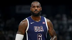 LeBron James #6 of the United States walks the court during the first half of an exhibition game between the United States and Australia