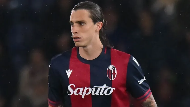 Riccardo Calafiori of Bologna FC in action during the Serie A TIM match between Bologna FC and Juventus at Stadio Renato Dall'Ara on May 20, 2024 in Bologna, Italy.