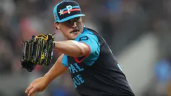 Paul Skenes #30 of the Pittsburgh Pirates pitches in the first inning during the 94th MLB All-Star Game.