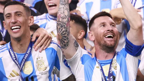 Lionel Messi of Argentina celebrates with the trophy after the team's victory the CONMEBOL Copa America 2024 Final match between Argentina and Colombia at Hard Rock Stadium on July 15, 2024 in Miami Gardens, Florida.
