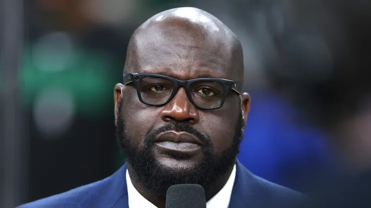 Shaquille O'Neal speaks before Game Two of the 2024 NBA Finals between the Boston Celtics and the Dallas Mavericks at TD Garden on June 09, 2024 in Boston, Massachusetts.