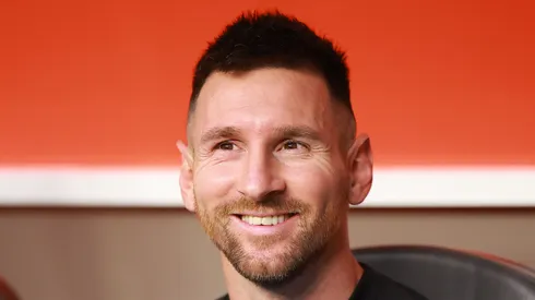 Lionel Messi of Argentina gestures from the bench prior to the CONMEBOL Copa America 2024 Group A match between Argentina and Peru at Hard Rock Stadium on June 29, 2024 in Miami Gardens, Florida.