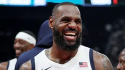 LeBron James #6 of the United States reacts during after an exhibition game between the United States and Serbia ahead of the Paris Olympic Games at Etihad Arena on July 17, 2024 in Abu Dhabi, United Arab Emirates.
