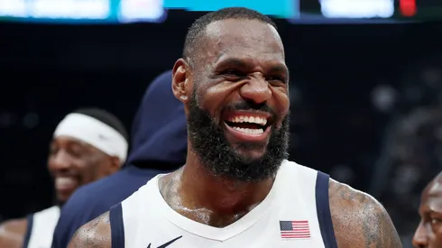 LeBron James #6 of the United States reacts during after an exhibition game between the United States and Serbia ahead of the Paris Olympic Games at Etihad Arena on July 17, 2024 in Abu Dhabi, United Arab Emirates.