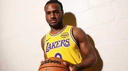 Bronny James #9 of the Los Angeles Lakers poses for a portrait during the 2024 NBA Rookie Photo Shoot at UNLV on July 16, 2024 in Las Vegas, Nevada.