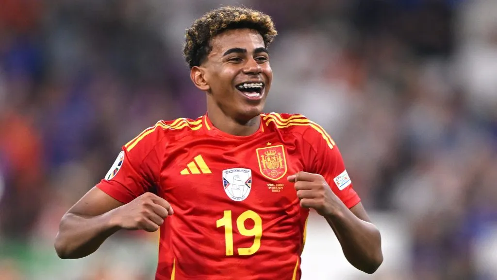 Lamine Yamal of Spain celebrates victory after the UEFA EURO 2024 Semi-Final match between Spain and France at Munich Football Arena on July 09, 2024 in Munich, Germany. (Photo by Stu Forster/Getty Images)