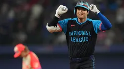 Shohei Ohtani #17 of the Los Angeles Dodgers celebrates after hitting a three-run home run in the third inning against the American League during the 94th MLB All-Star Game presented by Mastercard at Globe Life Field on July 16, 2024 in Arlington, Texas.