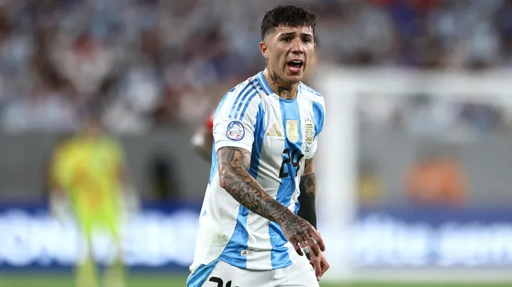 Enzo Fernández #24 of Argentina reacts against Chile during a group stage match at MetLife Stadium on June 25, 2024 in East Rutherford, New Jersey.