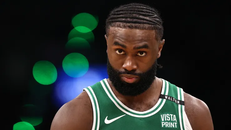 Jaylen Brown #7 of the Boston Celtics looks on during the second quarter of Game Five of the 2024 NBA Finals against the Dallas Mavericks