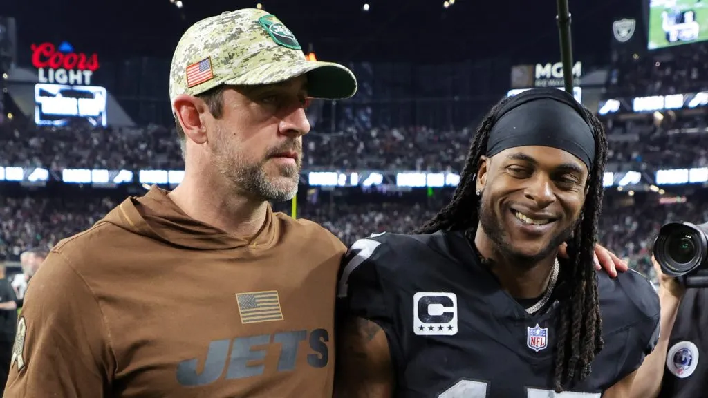 Aaron Rodgers (left, Jets) with Davante Adams (right, Raiders) - NFL 2023
