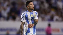 Enzo Fernandez of Argentina gestures during the CONMEBOL Copa America 2024 quarter-final match between Argentina and Ecuador