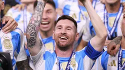 Lionel Messi of Argentina celebrates with the trophy after the team's victory in the CONMEBOL Copa America 2024 Final match between Argentina and Colombia at Hard Rock Stadium on July 15, 2024 in Miami Gardens, Florida.