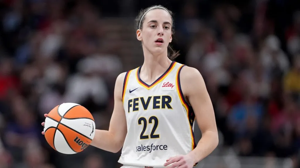 Caitlin Clark #22 of the Indiana Fever dribbles the ball during the third quarter in the game at Gainbridge Fieldhouse on May 20, 2024 in Indianapolis, Indiana. NOTE TO USER: User expressly acknowledges and agrees that, by downloading and or using this photograph, User is consenting to the terms and conditions of the Getty Images License Agreement. (Photo by Emilee Chinn/Getty Images)