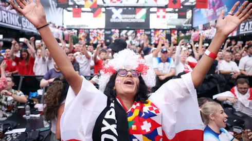 England fans gather to watch the UEFA EURO 2024 semi-finals match between England and Netherlands at Boxpark Croydon on July 10, 2024 in London, England.