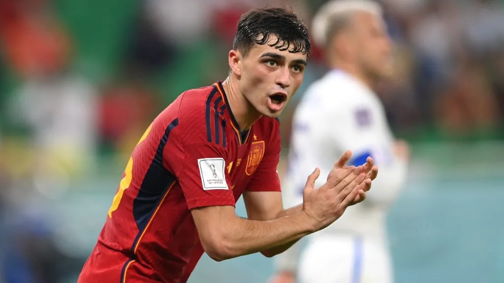 Pedri of Spain reacts during the FIFA World Cup Qatar 2022 Group E match between Spain and Costa Rica at Al Thumama Stadium on November 23, 2022 in Doha, Qatar. (Photo by Stu Forster/Getty Images)