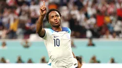 Raheem Sterling of England celebrates after scoring their team's third goal during the FIFA World Cup Qatar 2022 Group B match between England and IR Iran at Khalifa International Stadium on November 21, 2022 in Doha, Qatar.