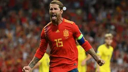 Sergio Ramos of Spain celebrates after scoring his team's first goal during the UEFA Euro 2020 qualifier match between Spain and Sweden at Bernabeu on June 10, 2019 in Madrid, Spain.