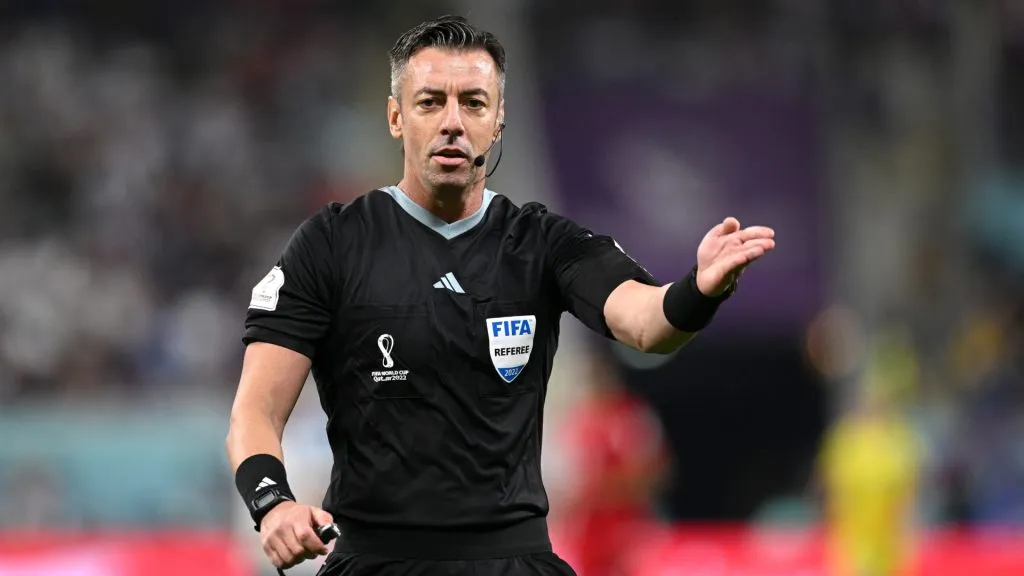 Referee Raphael Claus looks on during the FIFA World Cup Qatar 2022 Group B match between England and IR Iran at Khalifa International Stadium on November 21, 2022 in Doha, Qatar. (Photo by Matthias Hangst/Getty Images)