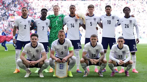 Players of England pose for a team photograph prior to the UEFA EURO 2024 quarter-final match between England and Switzerland at Düsseldorf Arena on July 06, 2024 in Dusseldorf, Germany.