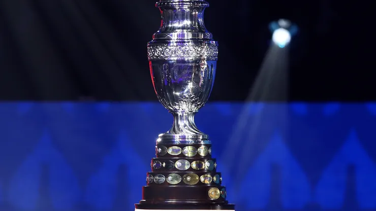 The Copa America trophy is displayed during the official draw of CONMEBOL Copa America 2024