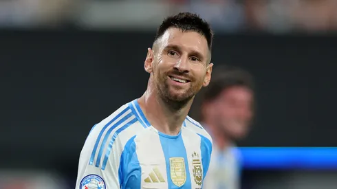 Lionel Messi of Argentina smiles during the CONMEBOL Copa America 2024 semifinal match between Canada and Argentina