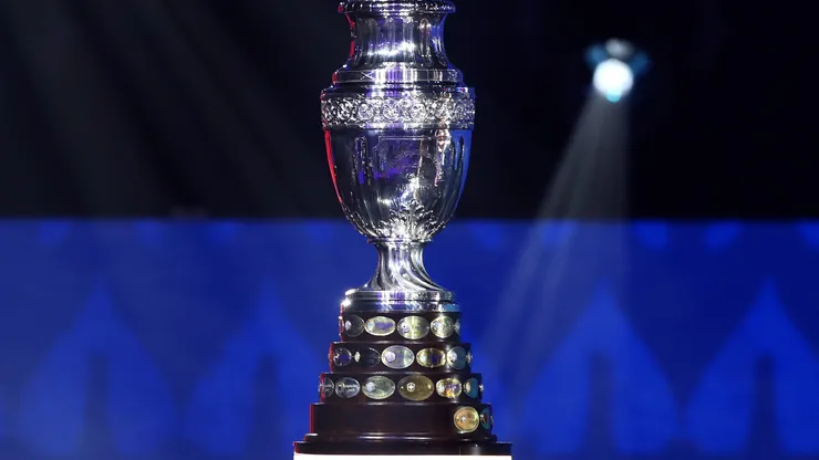 The Copa America trophy is displayed during the official draw of CONMEBOL Copa America 2024.