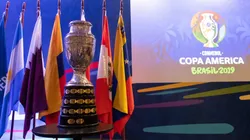 The Copa America Trophy is displayed during a meeting between representatives of the twelve nations who will take part in the 2019 Copa America football tournament and the competition's local organizing committee on January 22, 2019 in Rio de Janeiro, Brazil.