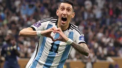 Angel Di Maria of Argentina celebrates after scoring the team's second goal past Hugo Lloris of France during the FIFA World Cup Qatar 2022 Final match between Argentina and France at Lusail Stadium on December 18, 2022 in Lusail City, Qatar