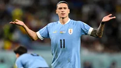 Darwin Nunez of Uruguay reacts after the video assistant referee review not to given a panlty during the FIFA World Cup Qatar 2022 Group H match between Ghana and Uruguay at Al Janoub Stadium on December 02, 2022 in Al Wakrah, Qatar.