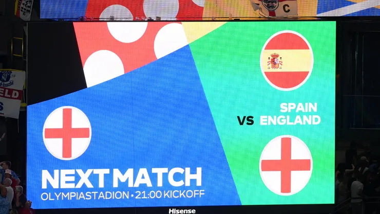 The LED board shows the next match, the UEFA EURO Final between Spain vs England.