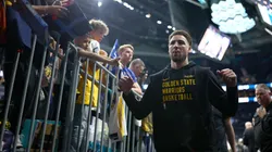Klay Thompson #11 of the Golden State Warriors leaves the court after warming up prior to the game against the Charlotte Hornets at Spectrum Center on March 29, 2024 in Charlotte, North Carolina.