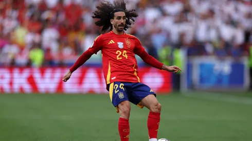 Marc Cucurella of Spain in action during the UEFA EURO 2024 quarter-final match between Spain and Germany.