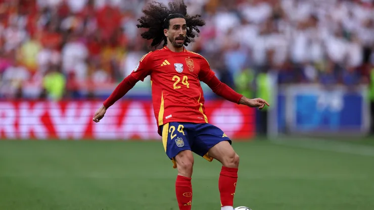 Marc Cucurella of Spain in action during the UEFA EURO 2024 quarter-final match between Spain and Germany.