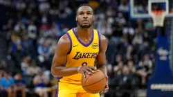 Bronny James Jr. #9 of the Los Angeles Lakers shoots a foul shot against the Sacramento Kings during the second half of the 2024 California Classic summer league game.