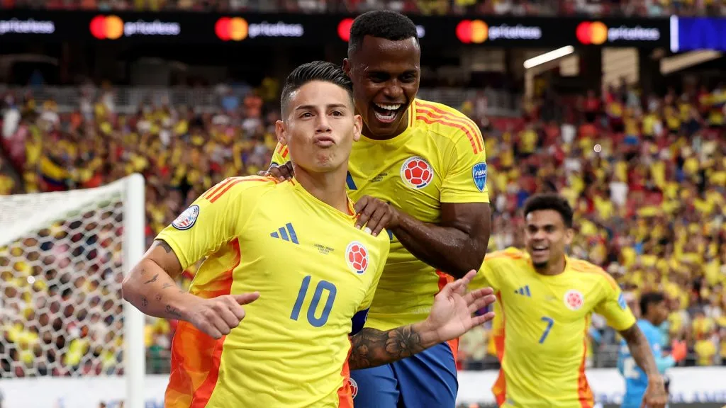 James Rodriguez of Colombia celebrates after scoring the team’s second goal during the CONMEBOL Copa America 2024 quarter-final match between Colombia and Panama. Jamie Squire/Getty Images